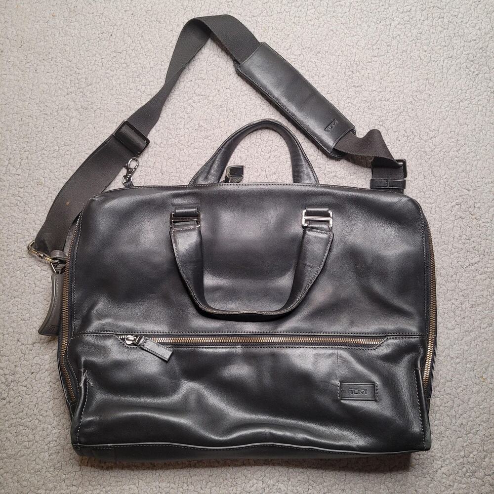 TUMI Harrison Horton Double Zip Black Leather Briefcase Laptop Bag 63002D